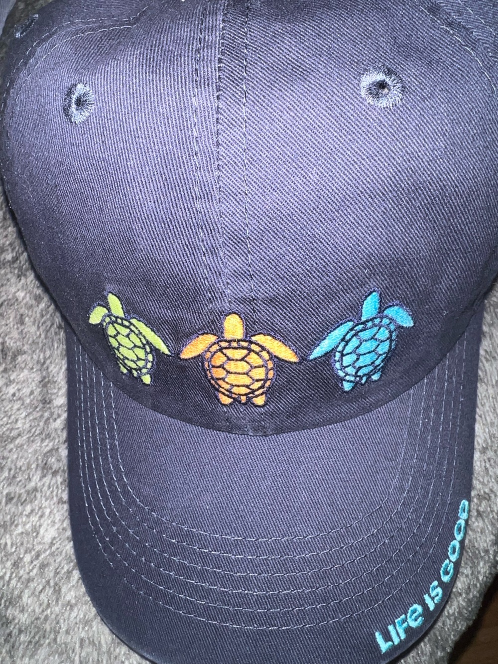 Life Is Good Navy Cap with Colorful Turtle Embroidery-~Adjustable-New with Tags